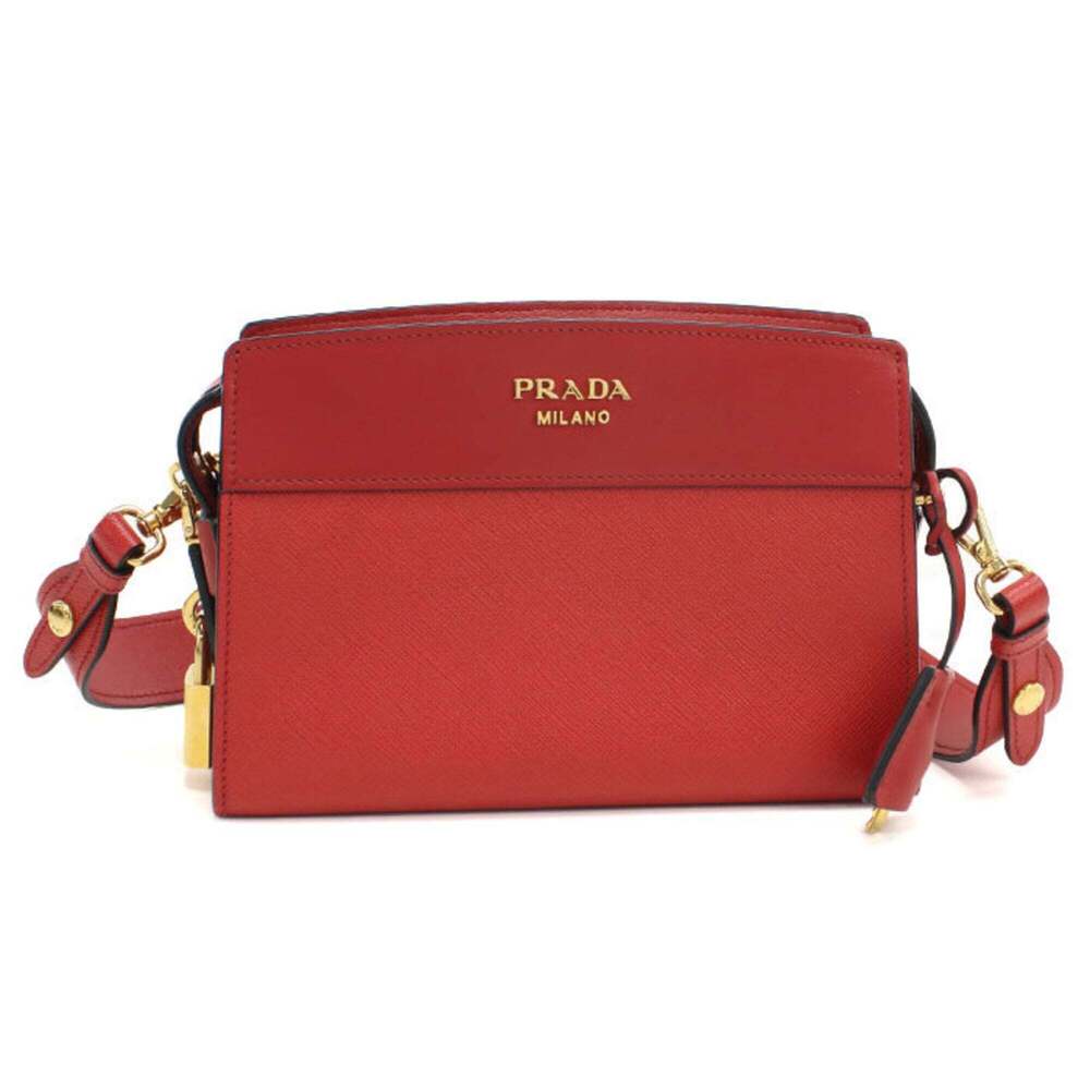 PRADA Red Leather Saffiano Shoulder Bag